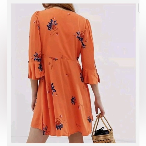 Free People Time On My Side Mini Wrap Dress Floral Orange - Picture 3 of 7